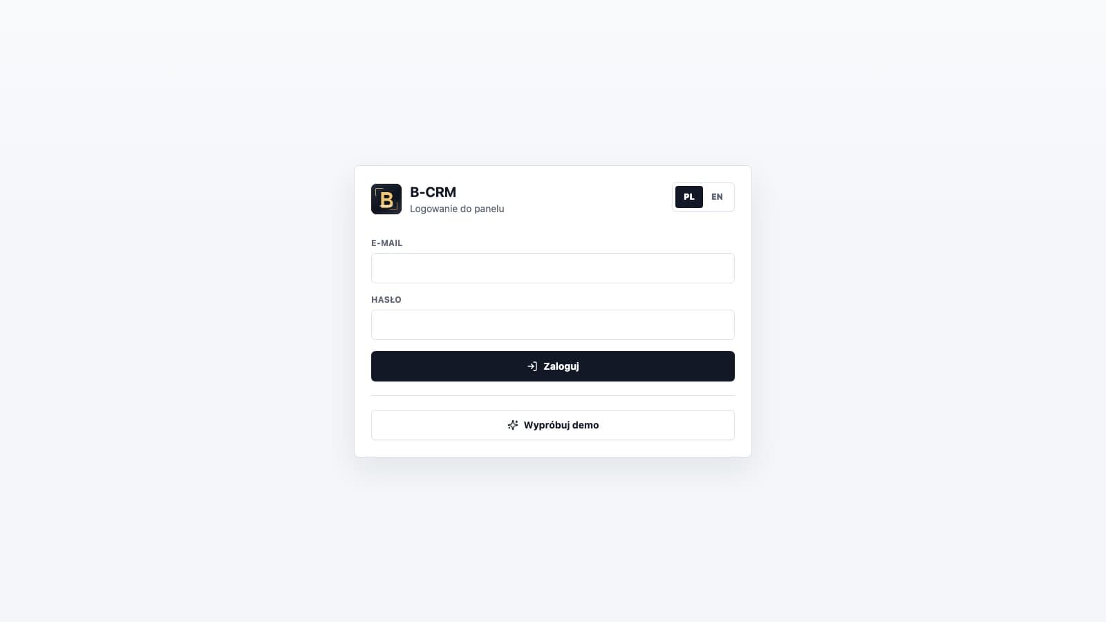 Ekran logowania i kont demo B-CRM