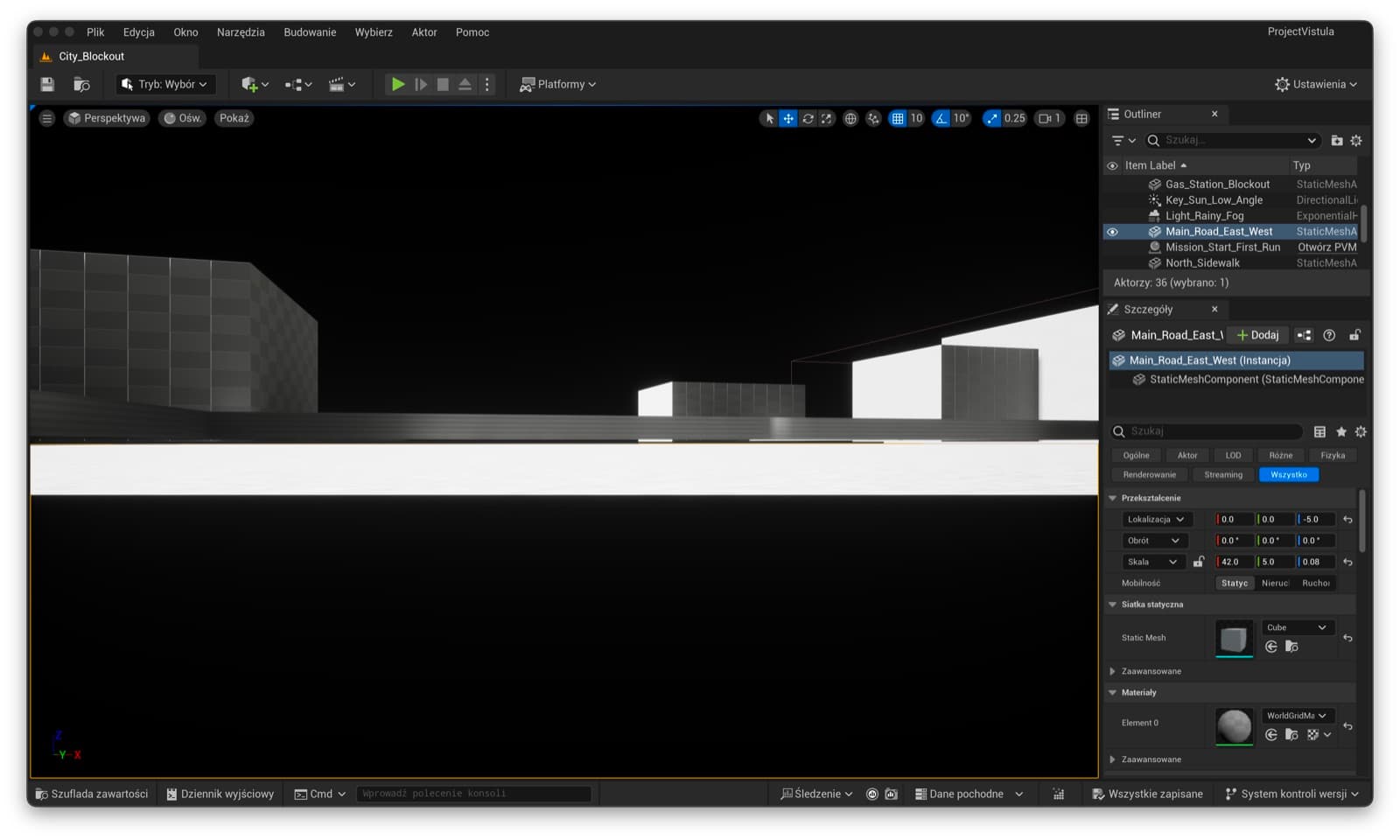Screenshot blockoutu w edytorze Unreal Engine